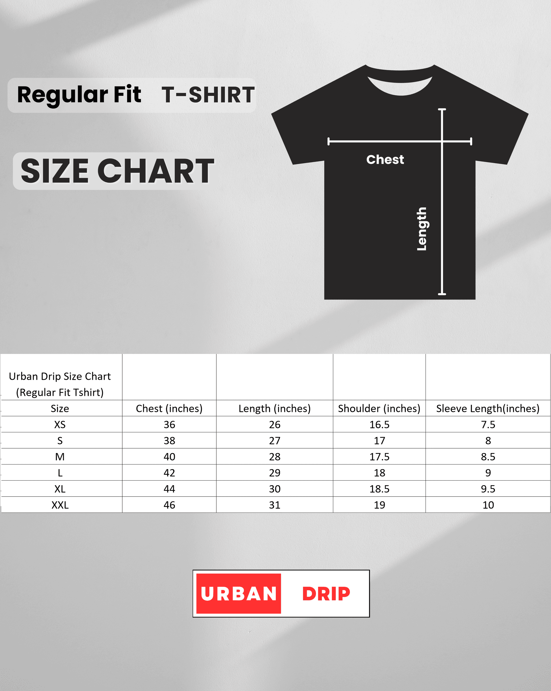 Regular Fit Size Chart