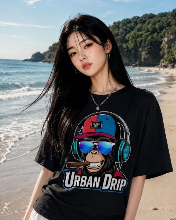 Urban Drip Cool Monkey Graphic Oversized T-Shirt – Unisex Streetwear Tee in Black & White