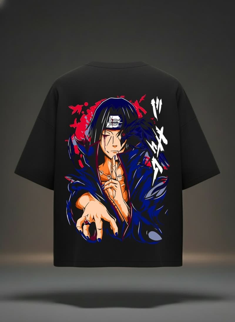 Urban Drip Itachi Uchiha Oversized T-Shirt – Naruto Anime Graphic Tee, Premium Cotton Streetwear - Genjutsu Overlord Itachi Tee - image 1