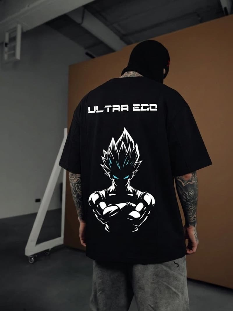Vegeta Ultra Ego Oversized T-Shirt for Men | Dragon Ball Super Anime Drop Shoulder Tee | Urban Drip - Black - image 1