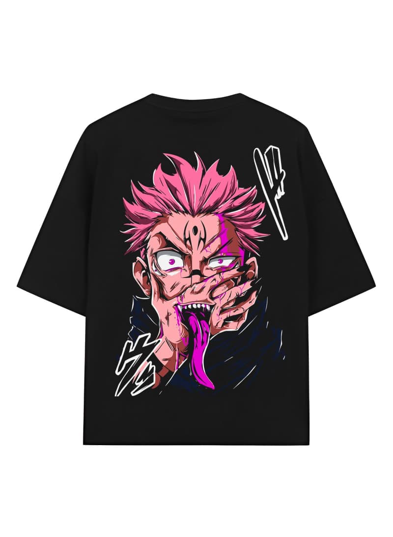 Sukuna Oversized T-Shirt for Men | Jujutsu Kaisen King of Curses Anime Drop Shoulder Tee | Urban Drip - Black - image 1
