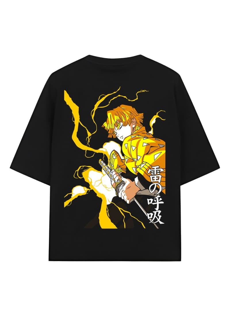 Zenitsu Agatsuma Oversized T-Shirt for Men | Demon Slayer Anime Drop Shoulder Graphic Tee | Urban Drip - Zenitsu Thunder breathing - image 1