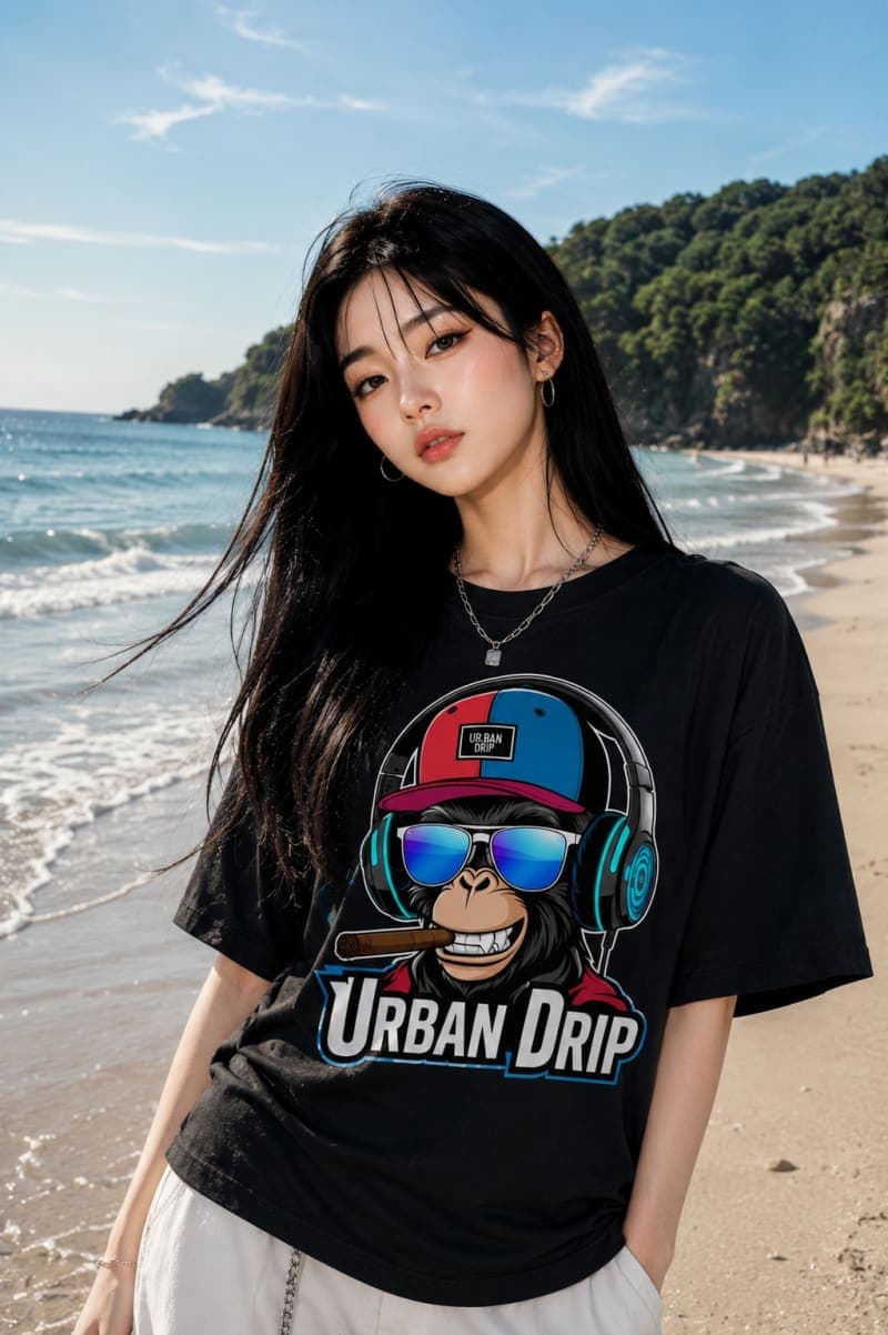 Urban Drip Cool Monkey Graphic Oversized T-Shirt – Unisex Streetwear Tee in Black & White - Black - image 1
